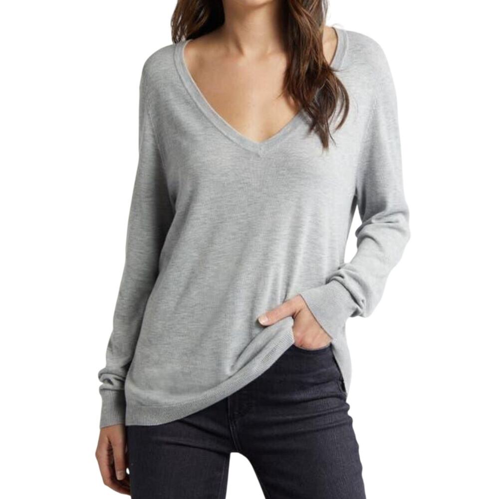 Treasure & Bond Sweater Relaxed Fit V-Neckline Long Sleeve Gray Women's XS NWOT